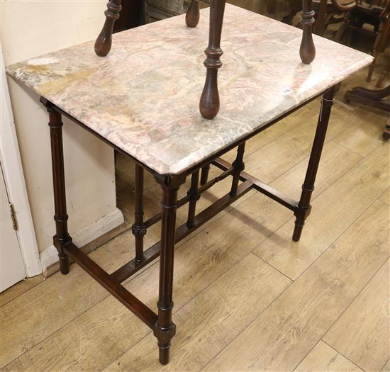 A marble top reeded leg table W.83cm